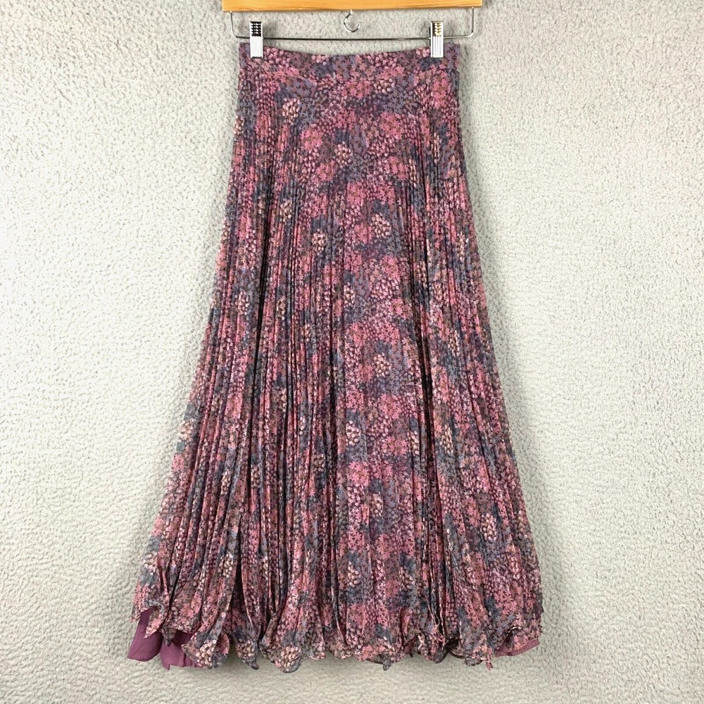 Vtg 70s Elissa of California Skirt Pink Floral Circle Pleats Maxi Boho Chic 25"W